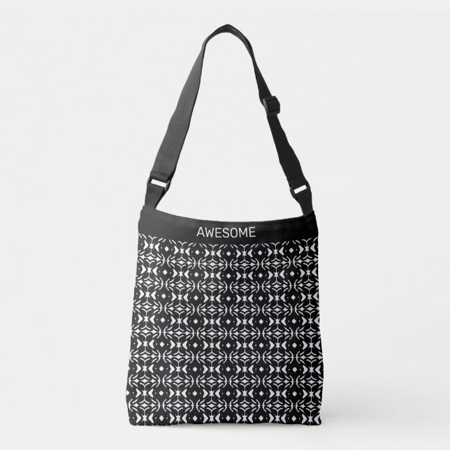 Stylish Diamond Pattern on Black and White Crossbody Bag (Front)