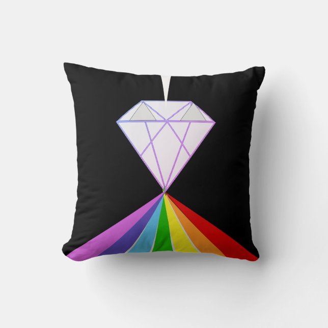 Stylish Diamond & Rainbow Colours on Black Cushion (Front)