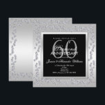 Stylish Diamonds Silver 60th Wedding Anniversary Invitation<br><div class="desc">Beautiful, glamourous trendy, modern, romantic and sophisticated feminine design for couple's 60th wedding anniversary party events. Elegant and glamourous fabulous sixtieth anniversary. With a beautiful fancy sparkly and shiny decoration border frame in stunning silver rhinestone jewel diamonds all printed on a glamourous silver gradient background, your event details are in...</div>
