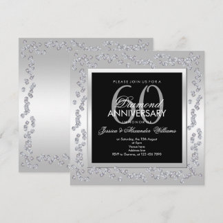 Stylish Diamonds Silver 60th Wedding Anniversary Invitation