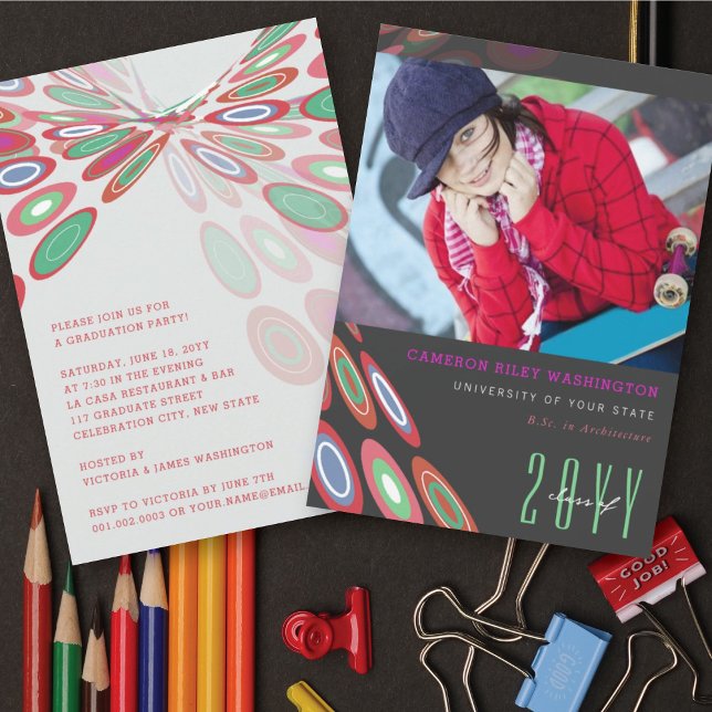 Stylish Digital Butterfly Graduation Photo Party Invitation (Creator Uploaded)