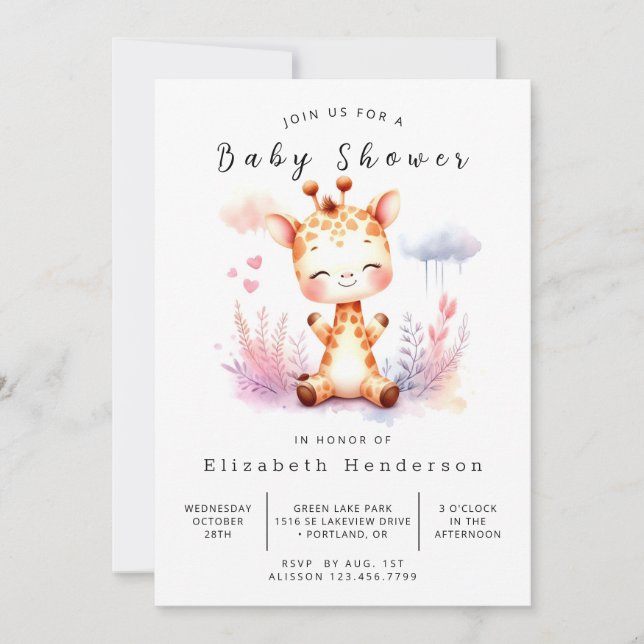  Stylish Digital Giraffe Baby Shower Invitation (Front)