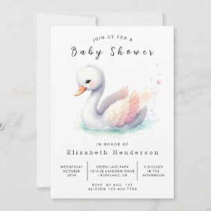 Stylish Digital Swan Baby Shower Invitation