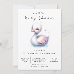 Stylish Digital Swan Baby Shower Invitation