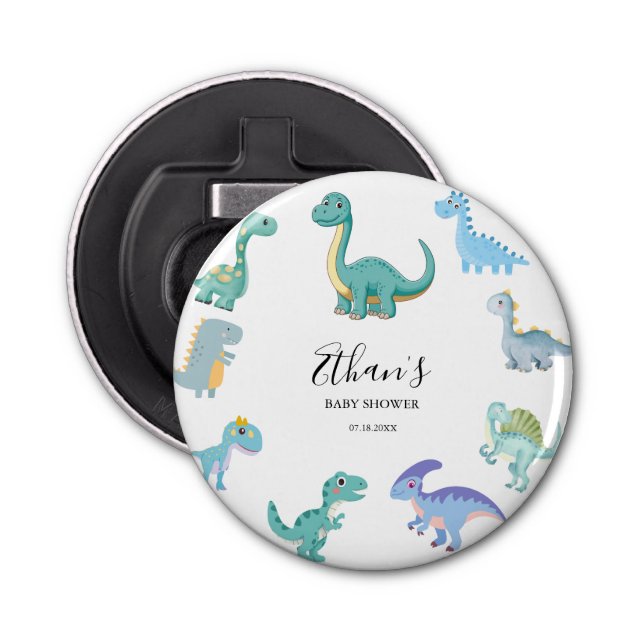 Stylish Dinosaur Baby Shower White Bottle Opener (Front)