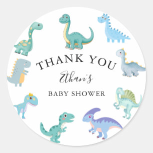 Stylish Dinosaur Baby Shower White Classic Round Sticker