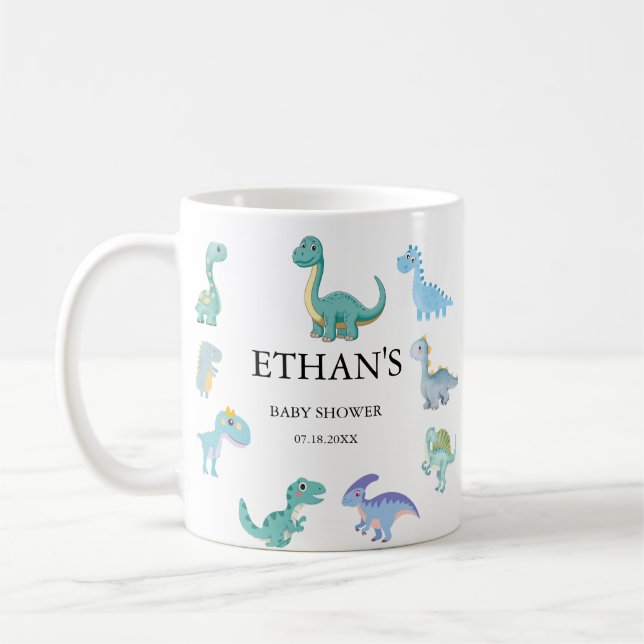 Stylish Dinosaur Baby Shower White Coffee Mug (Left)