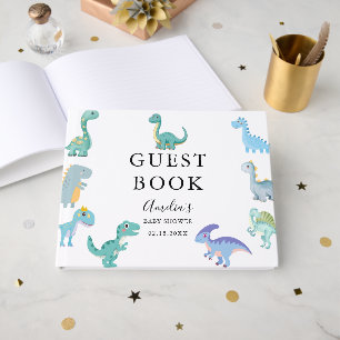 Stylish Dinosaur Baby Shower White Guest Book