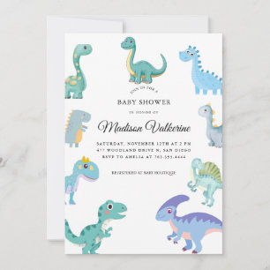Stylish Dinosaur Baby Shower White Invitation