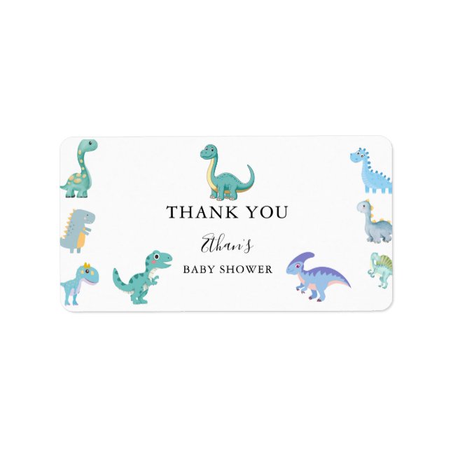 Stylish Dinosaur Baby Shower White Label (Front)