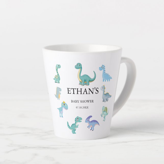Stylish Dinosaur Baby Shower White Latte Mug (Right Angle)