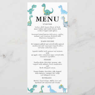 Stylish Dinosaur Baby Shower White Menu