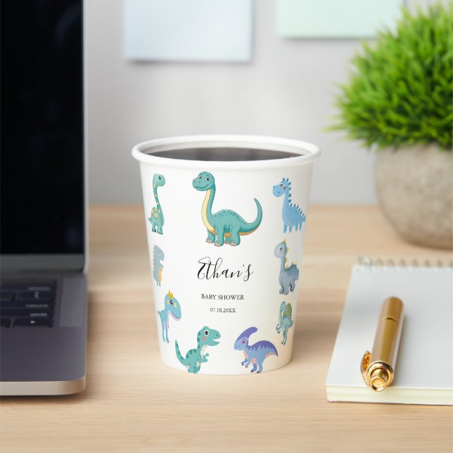 Stylish Dinosaur Baby Shower White Paper Cups (Insitu)