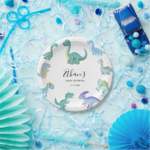 Stylish Dinosaur Baby Shower White Paper Plate