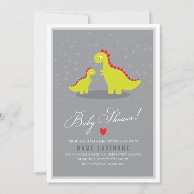 Stylish Dinosaur Grey Baby Shower Invitation (Front)