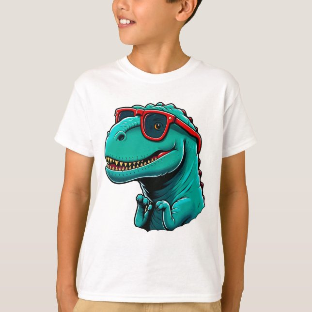  “Stylish Dinosaur with Glasses” T-Shirt (Front)