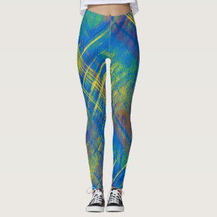 Stylish Distressed Plaid Check Blue, green, yellow Leggings