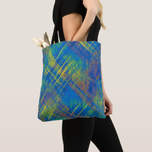 Stylish Distressed Plaid Check Blue, green, yellow Tote Bag