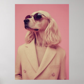 Stylish Dog in Coat Wall Art – Modern Pink Fashion