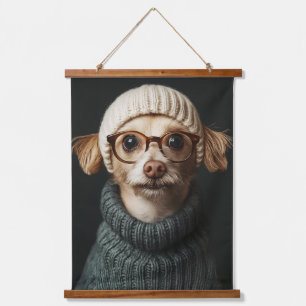 Stylish Dog in Cosy Outfit Hanging Tapestry