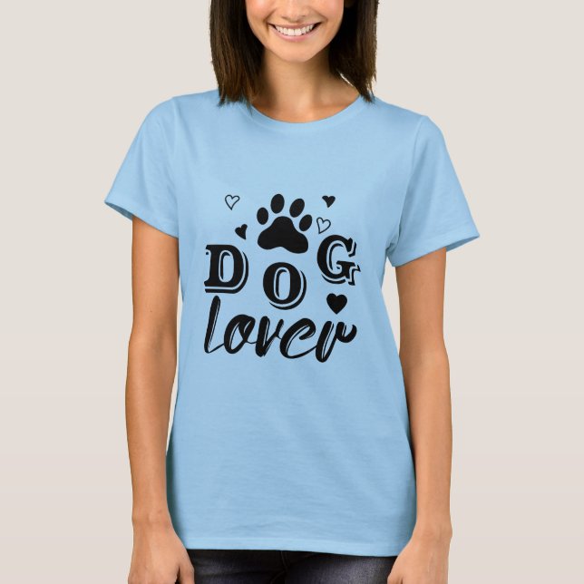Stylish Dog Lover Design with Paw Print and Hearts T-Shirt (Front)