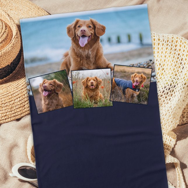 Stylish DOG Personalised Pet 4 Photo Collage Beach Towel (Creator Uploaded)
