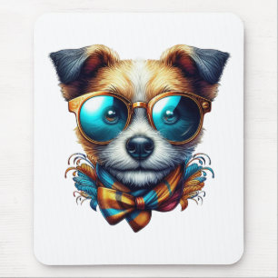 Stylish Dog With Glasses Colorful Modern Pet Art Mouse Pad