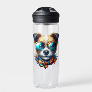 Stylish Dog With Glasses Colorful Modern Pet Art Water Bottle