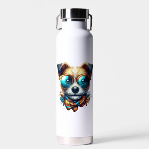 Stylish Dog With Glasses Colorful Modern Pet Art Water Bottle