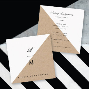 Stylish Double Monogram Kraft Modern Minimalist Square Business Card