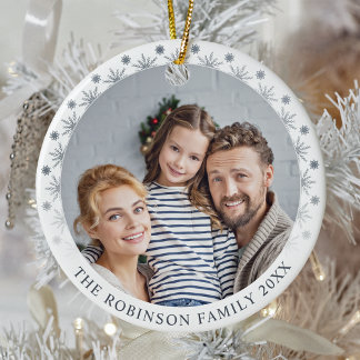 Stylish Double Sided Two photo Silver Snowflakes Ceramic Tree Decoration