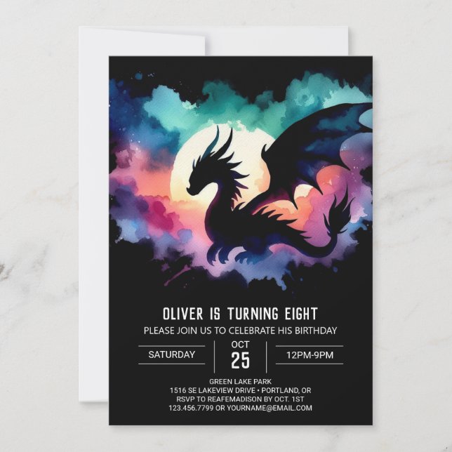 Stylish Dragon Birthday Customisable Invitation (Front)