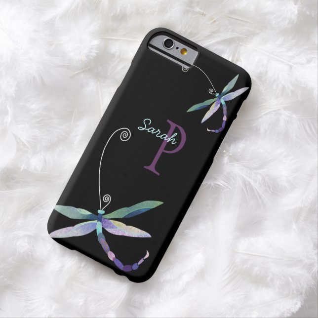 Stylish Dragonfly Black Monogrammed Case-Mate iPhone Case (In Situ)