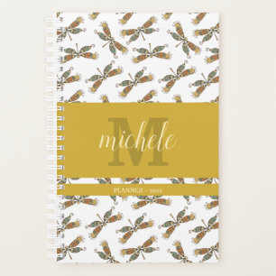 Stylish Dragonfly Pattern Monogrammed Planner