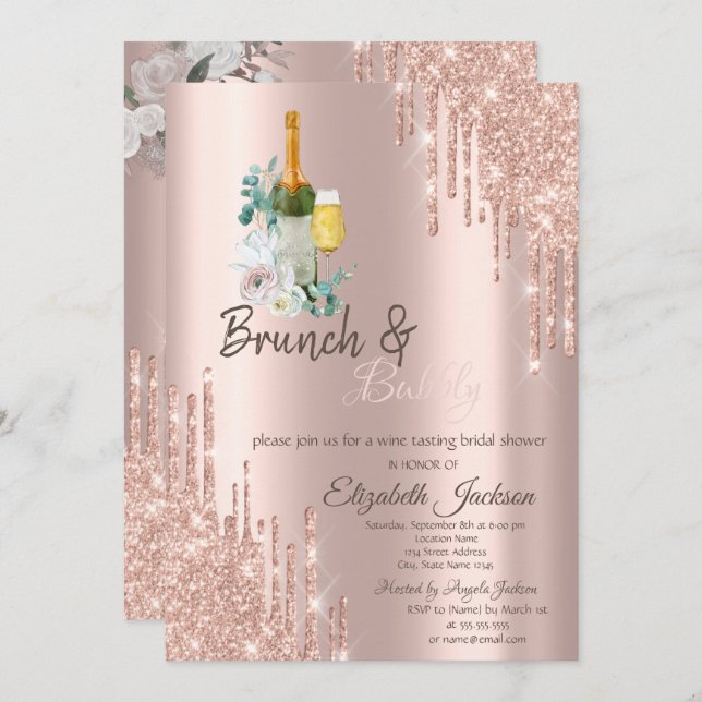 Stylish Drips Brunch & Bubbly Bridal Shower  Invit Invitation (Front/Back)