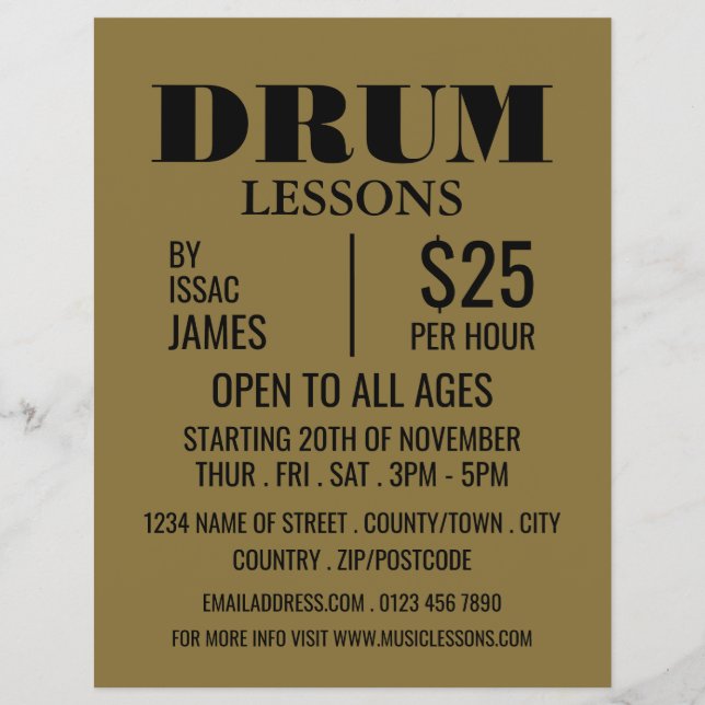 Stylish Drum Lessons Advertising Flyer (Front)