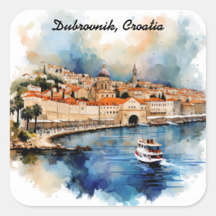 Stylish Dubrovnik Croatia Watercolor Painting Square Sticker