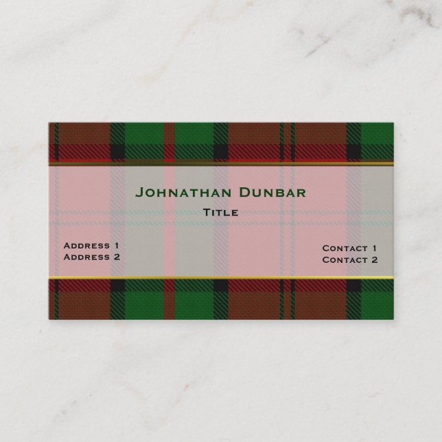 Stylish Dunbar Clan Plaid Custom Business Card (Front)