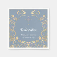 Stylish Dusty Blue and Gold Confirmation