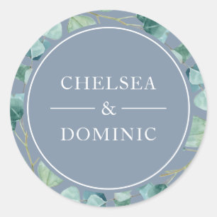 Stylish Dusty Blue Eucalyptus Wedding Label