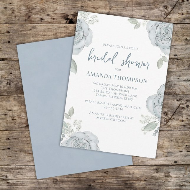 Stylish Dusty Blue Floral Bridal Shower Flowers Invitation (Creator Uploaded)