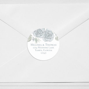 Stylish Dusty Blue Floral Simple Return Address  Classic Round Sticker