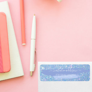 Stylish Dusty Blue Glitter Return Address label