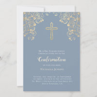Stylish Dusty Blue Gold Bible Verse Confirmation