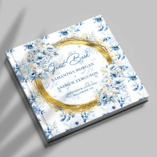 Stylish Dusty Blue Gold Glitter Wedding Guest Book