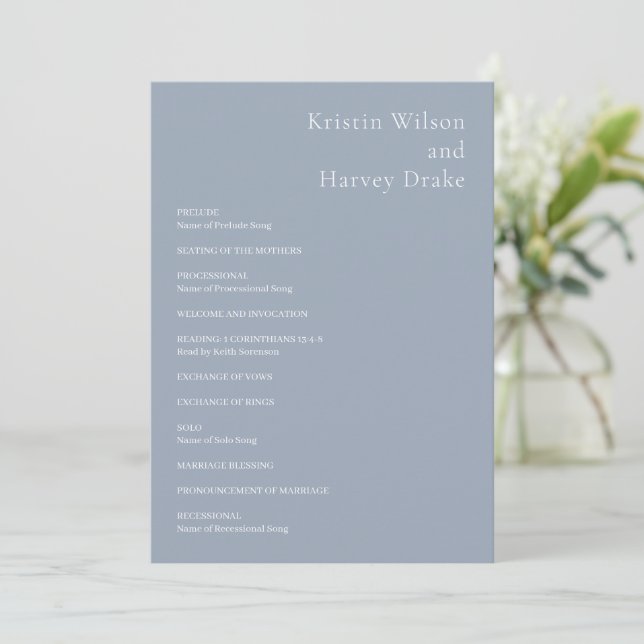 Stylish Dusty Blue Modern Wedding Programme (Standing Front)