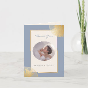 Stylish Dusty Blue Wedding Photo Thank You