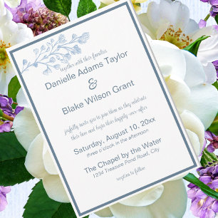 Stylish Dusty Blue & White Modern Photo Wedding Invitation