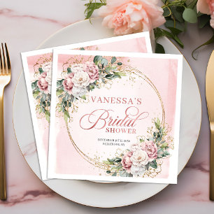 Stylish dusty pink floral greenery bridal shower  napkin