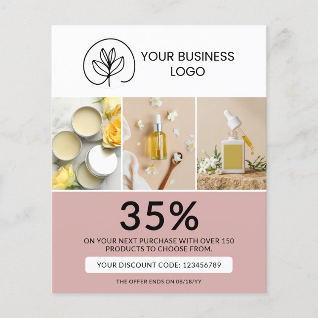 Stylish Dusty Pink Marketing Discount Code Flyer (Front)